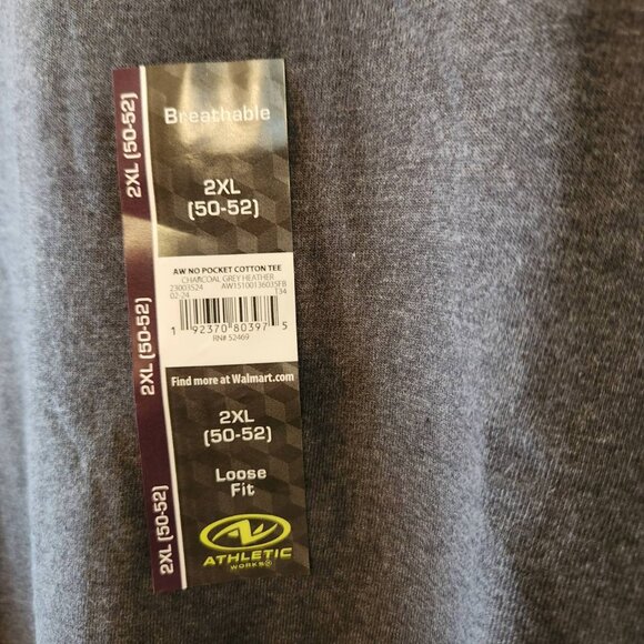 Athletic Works Mens 2XL Tee Breathable Loose Fit Charcoal Grey Heather NWT - Picture 2 of 7